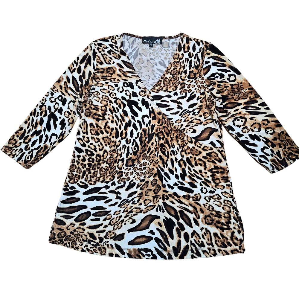 Alfred Dunner Women's Multicolor Animal Print Pullover 3/4 Sleeves Size Medium